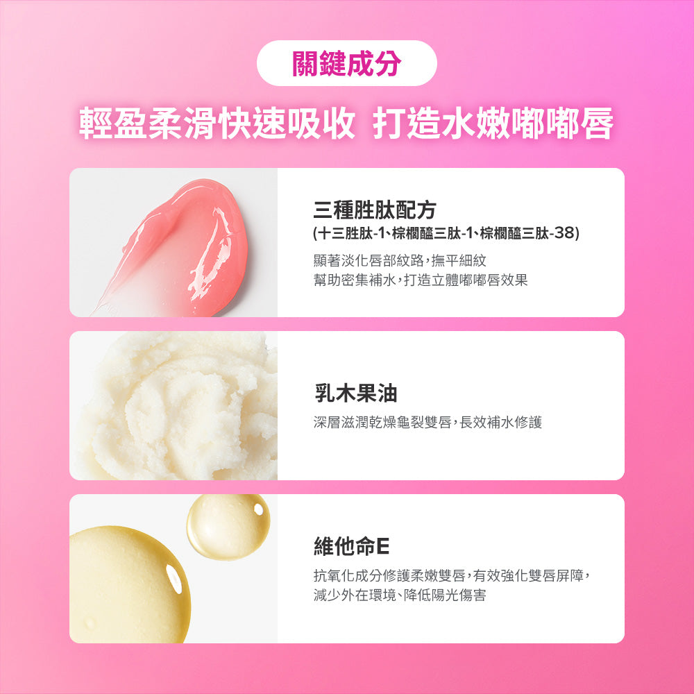 高效胜肽膠原潤唇精華雙入組(自然透明色+莓果色)