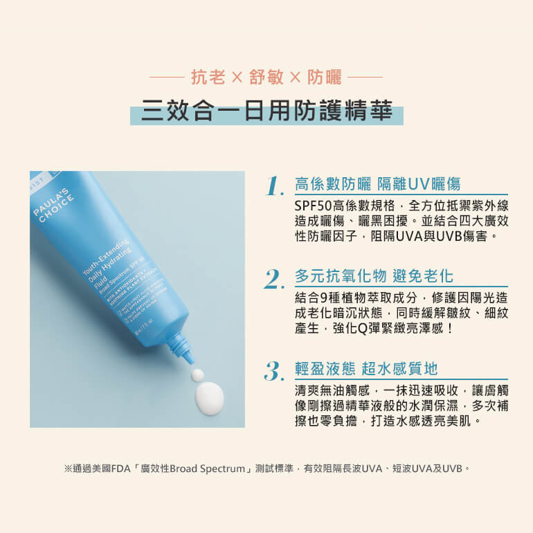 抗老化清爽無油防曬液SPF50